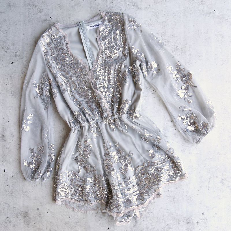 reverse - life of the party sequin romper silver