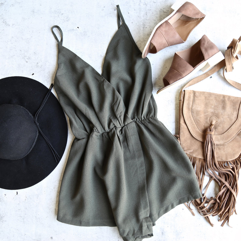 Reverse - Don't Get It Twisted Romper in Olive Green