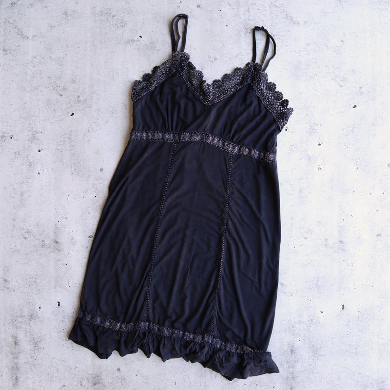 Final Sale - POL BSIC - Acid Wash Dress With Crochet Lace Insets - More Colors