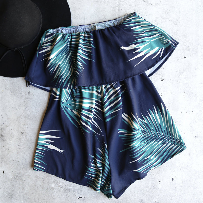 Reverse - Tainted Love Strapless Romper - Navy/Leaf