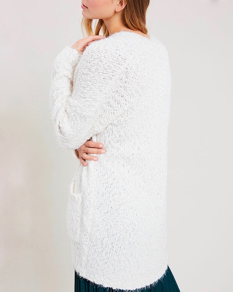 fuzzy knit sweater open-front cardigan in CREAM