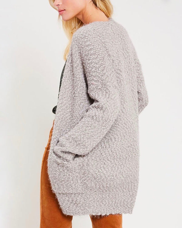 fuzzy knit sweater open-front cardigan in MOCHA