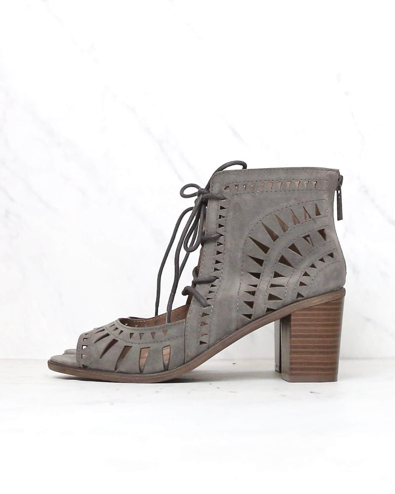 Leilani Vegan Suede Cut Out Lace Up Chunky Mule Heel in More Colors