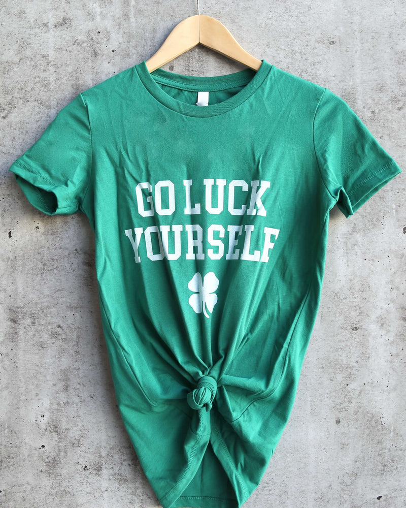 Distracted - Go Luck Yourself Saint Patrick's Day Fitted Ringspun Cotton T-Shirt in Kelly Green/White