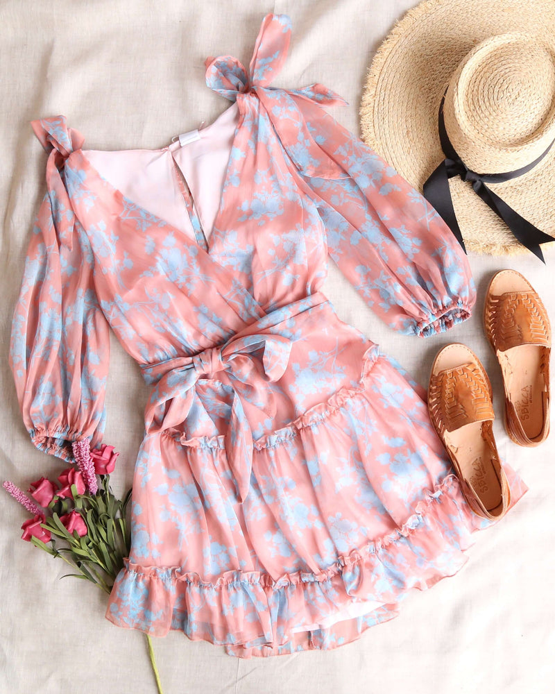 Hacienda Heights Ruffle Hem Quarter Sleeve Mini Dress in Rose