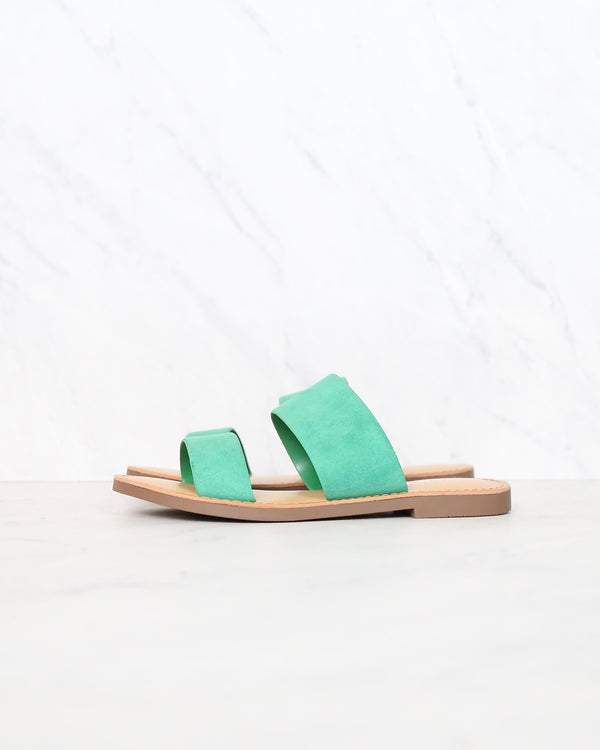 Harmony Double Strap Faux Suede Sandals in Emerald