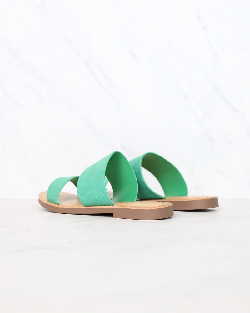 Harmony Double Strap Faux Suede Sandals in Emerald