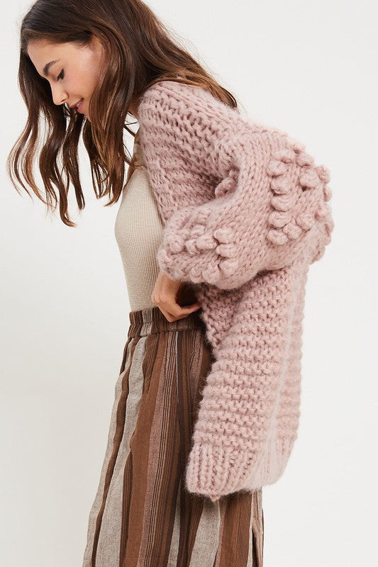 Heart On My Sleeves Handmade Relaxed Open Knit Knitted Open Front Cardigan Sweater in Mauve