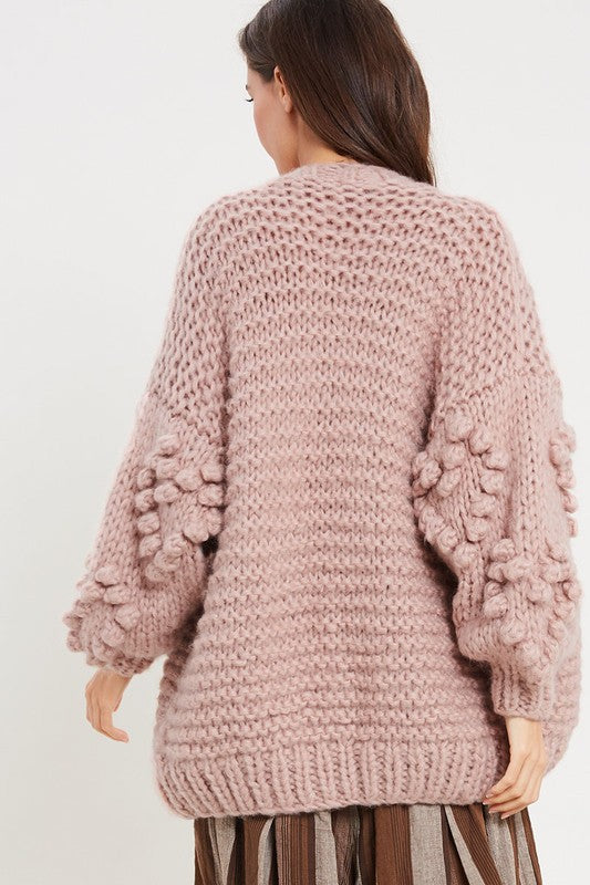 Heart On My Sleeves Handmade Relaxed Open Knit Knitted Open Front Cardigan Sweater in Mauve
