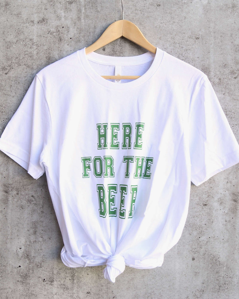 Distracted - Here for the Beer Saint Patrick's Day Ringspun Cotton T-Shirt in White/Green
