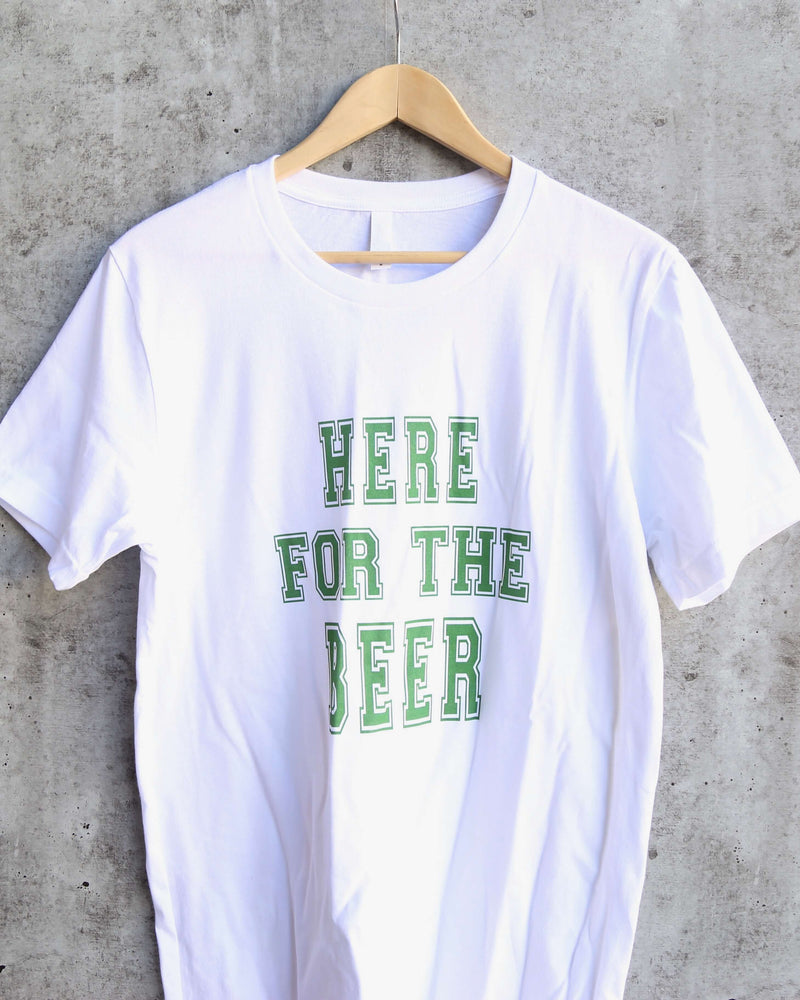 Distracted - Here for the Beer Saint Patrick's Day Ringspun Cotton T-Shirt in White/Green