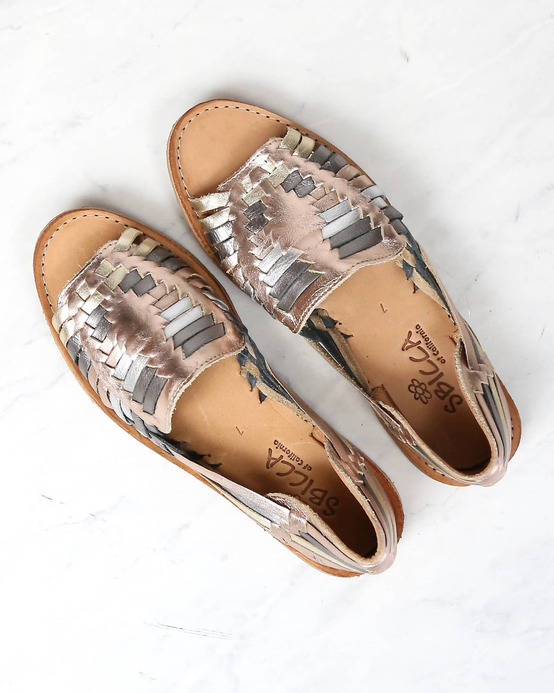 Sbicca Jared Open Toe Huarache Women s Flats in Rose Gold Multi Shop Hearts