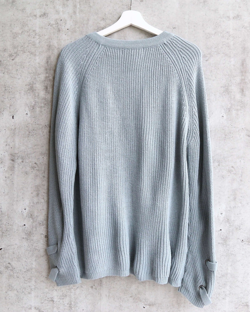Lace Up Grommet Knit Sweater in Sage