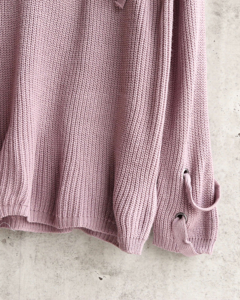 Lace Up Grommet Knit Sweater in Dusty Purple