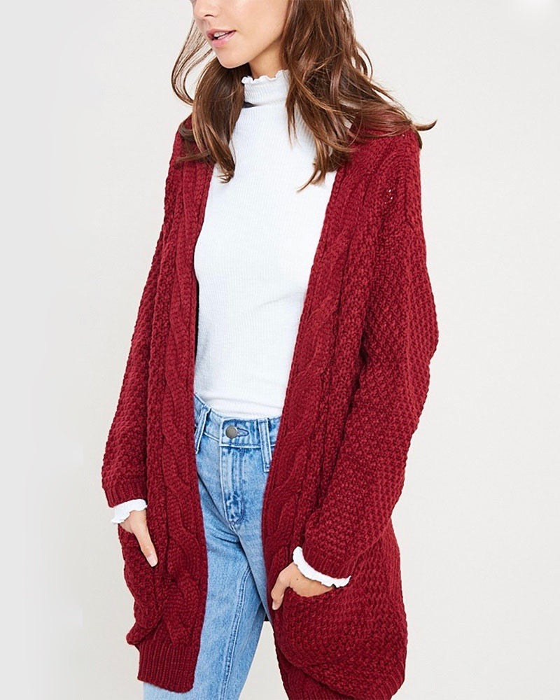 High-Low Open Front Cardigan with Pockets main image 0