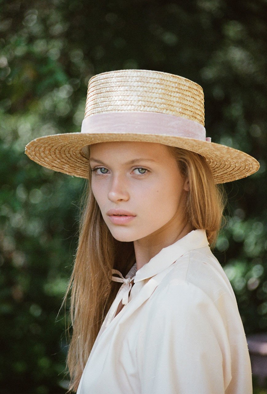 lack of color - pink velour straw hat – Shop Hearts display picture 2