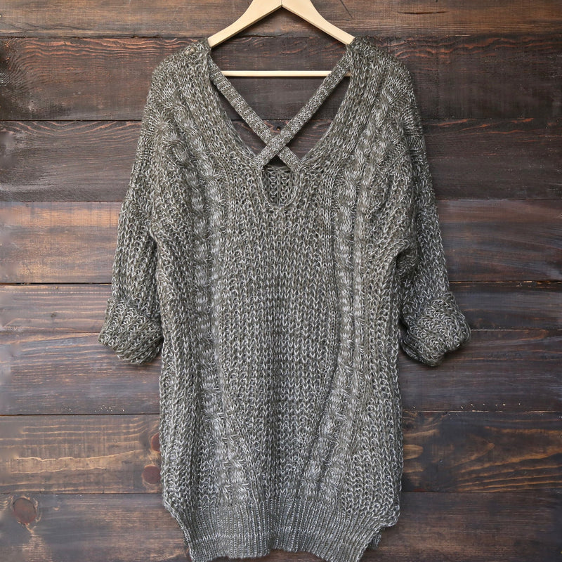 oversize cross back knit sweater - marle olive - shophearts - 1