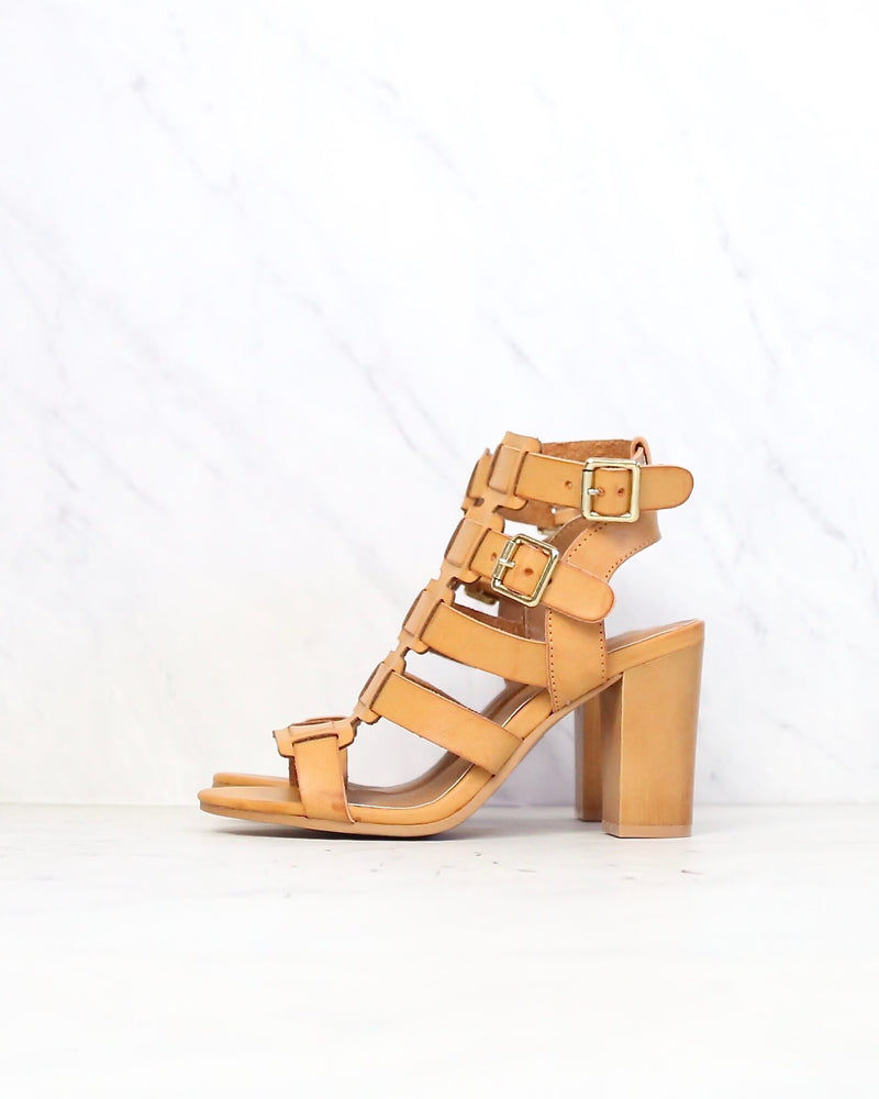 On The Go Double Buckle Sandal in Burnish Camel