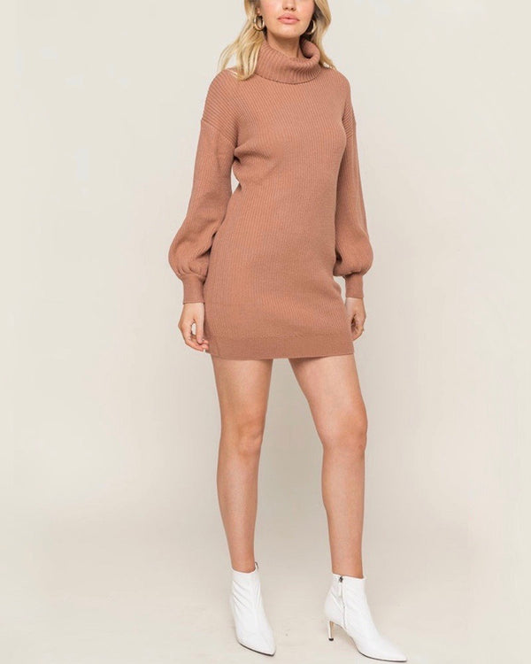 Lush Clothing - Turtleneck Sweater Knit Dress in Dusty Mauve