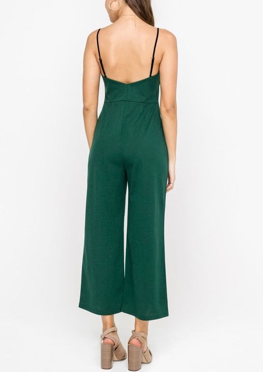 LUSH - Wide Leg Slightly Cropped Jumpsuit in Forest Green