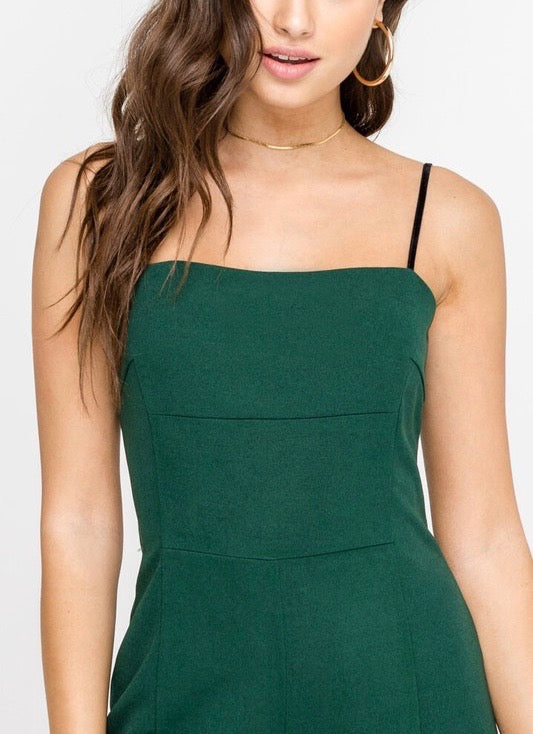 LUSH - Wide Leg Slightly Cropped Jumpsuit in Forest Green