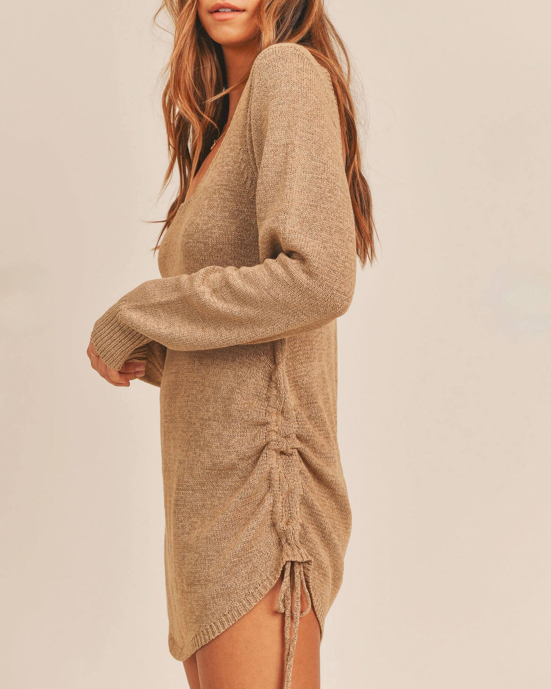 Open Back Knit Sweater Dress with Side Drawstring in More Colors Shop Hearts Open Back Knit Sweater Dress with Side Drawstring in More Colors Shop Hearts