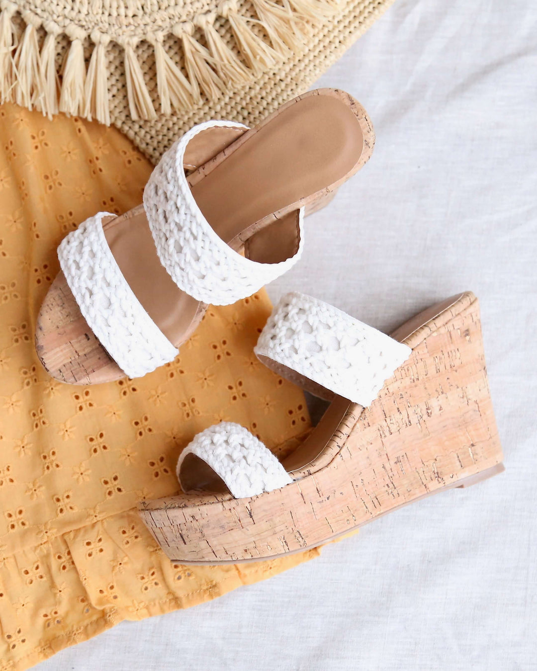 Mademoiselle Crochet Platform Wedges in White – Shop Hearts