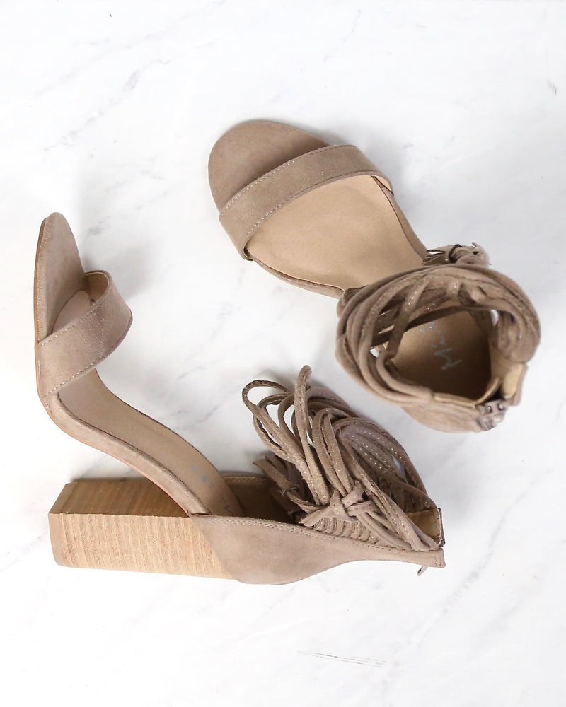 Miracle Miles - Suede It My Way Chic Heel Sandals in Taupe