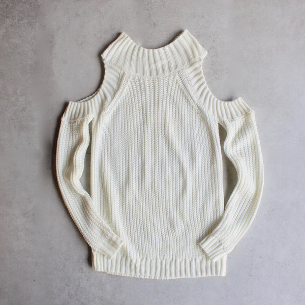 Cold shoulder knit sweater - ivory - shophearts - 1