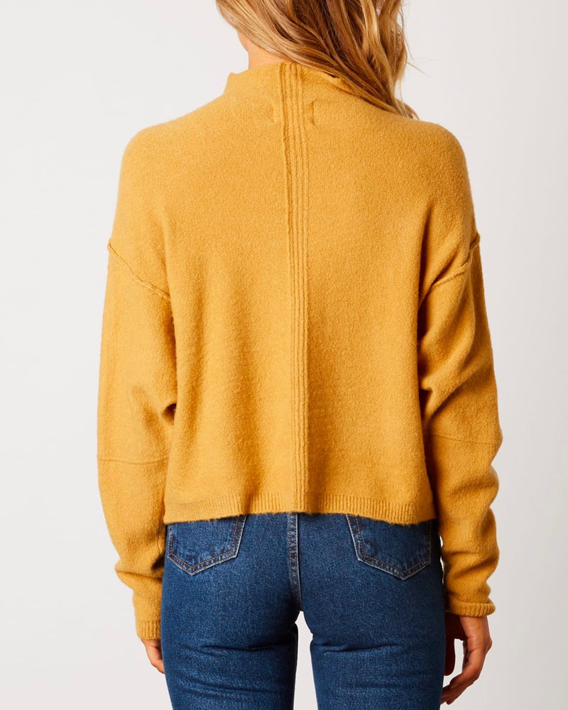 Cotton Candy LA - Mock Neck Ribbed Trim Dropped Shoulders Sweater in Honey