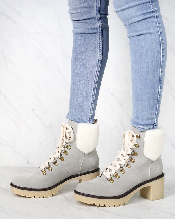 Camille Contemporary Military Bootie in Grey