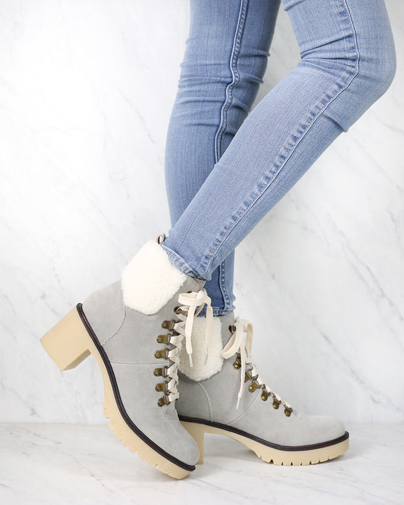 Camille Contemporary Military Bootie in Grey