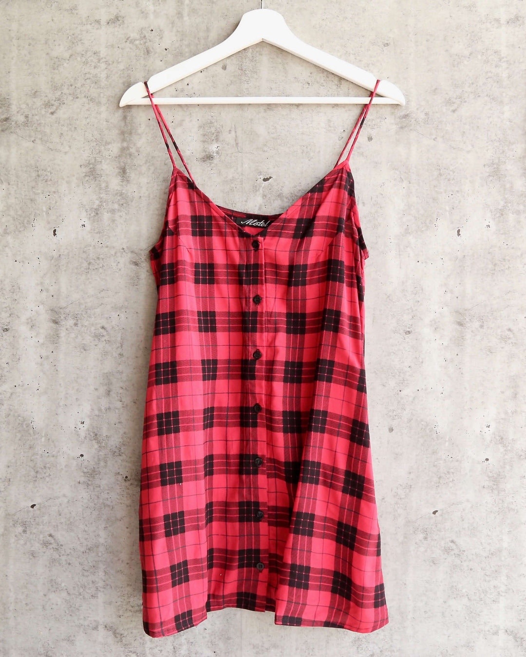 motel rocks black and red dress Motel Rocks Sanna Slip Dress in Winter Plaid Red Black Shop Hearts