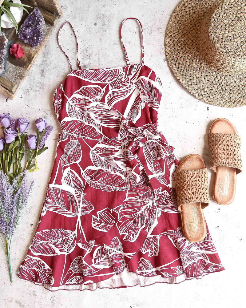 All The Things We Love Leaf Floral Wrap Dress in More Colors