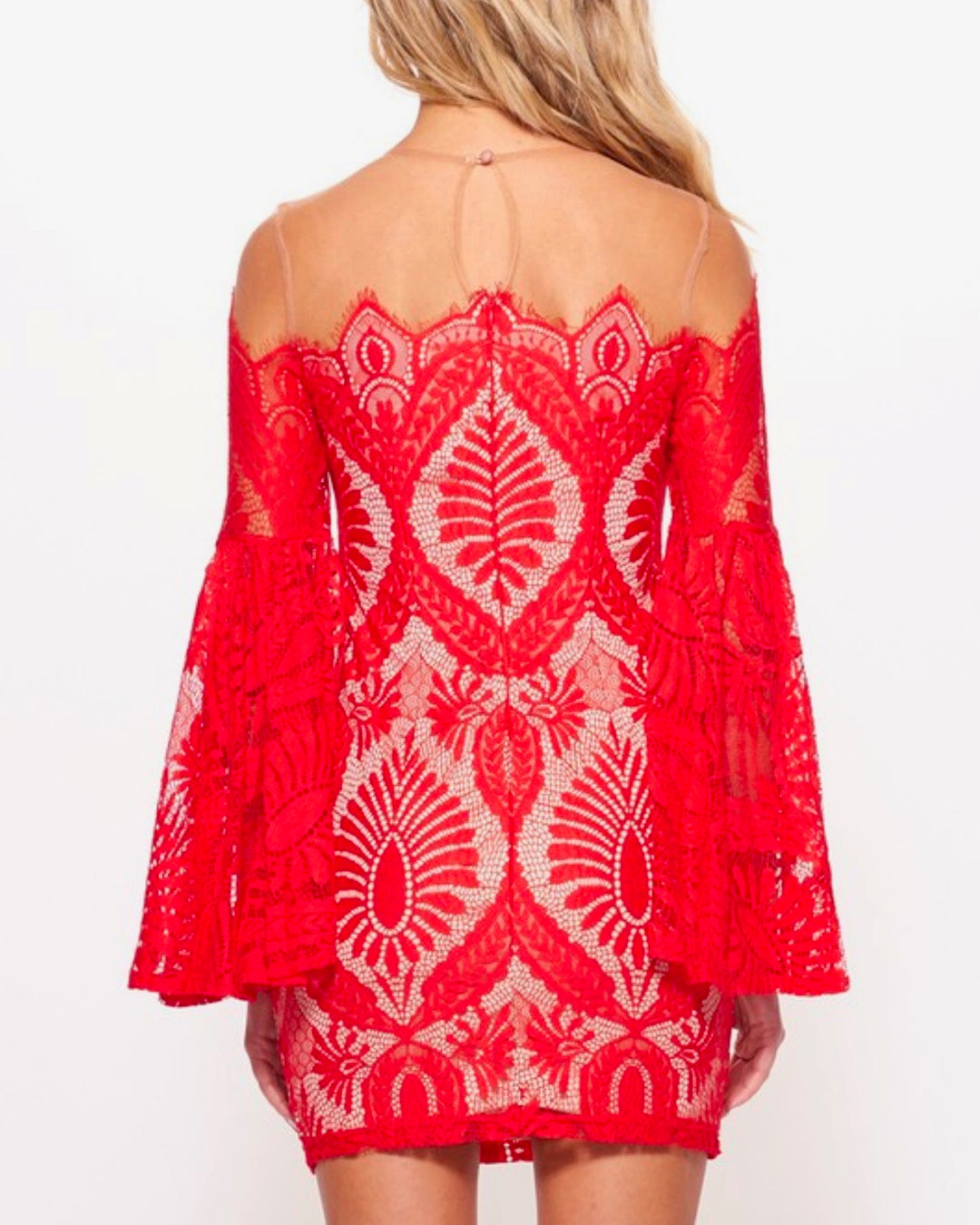 Sexy Bell Sleeved Lace Mini Party Dress With Mesh Overlay In Red Shop Hearts Sexy Bell Sleeved Lace Mini Party Dress With Mesh Overlay In Red Shop Hearts