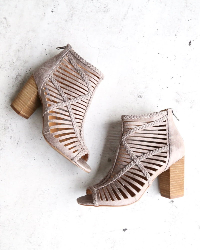 Not Rated - Love To All Woven Cutout Ankle Heeled Bootie in Grey