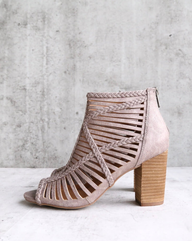 Not Rated - Love To All Woven Cutout Ankle Heeled Bootie in Grey