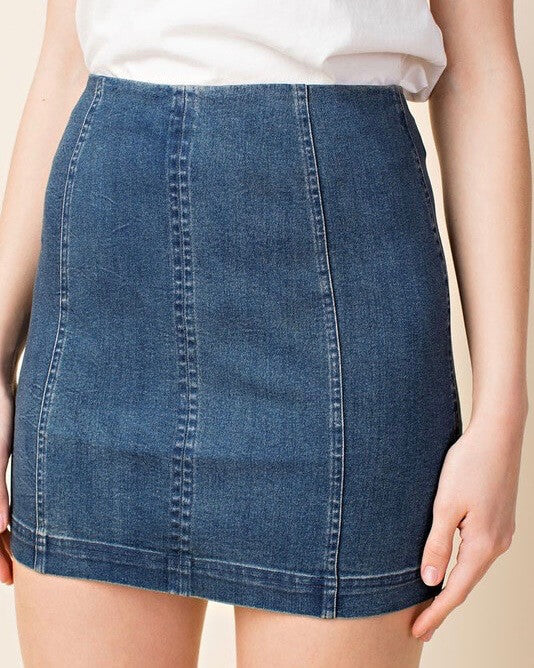 Honey Belle - High Waisted Denim Skirt with Back Zipper in Denim
