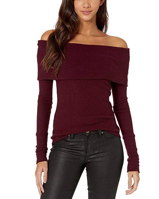 Free People - Snowbunny Off The Shoulder Top in Burgundy