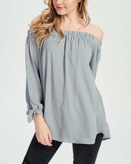 Show Me Off The Shoulder Top in Muted Grey