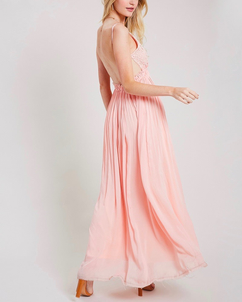 white christmas dresses Backless Slit Crochet Maxi Dress main image 0