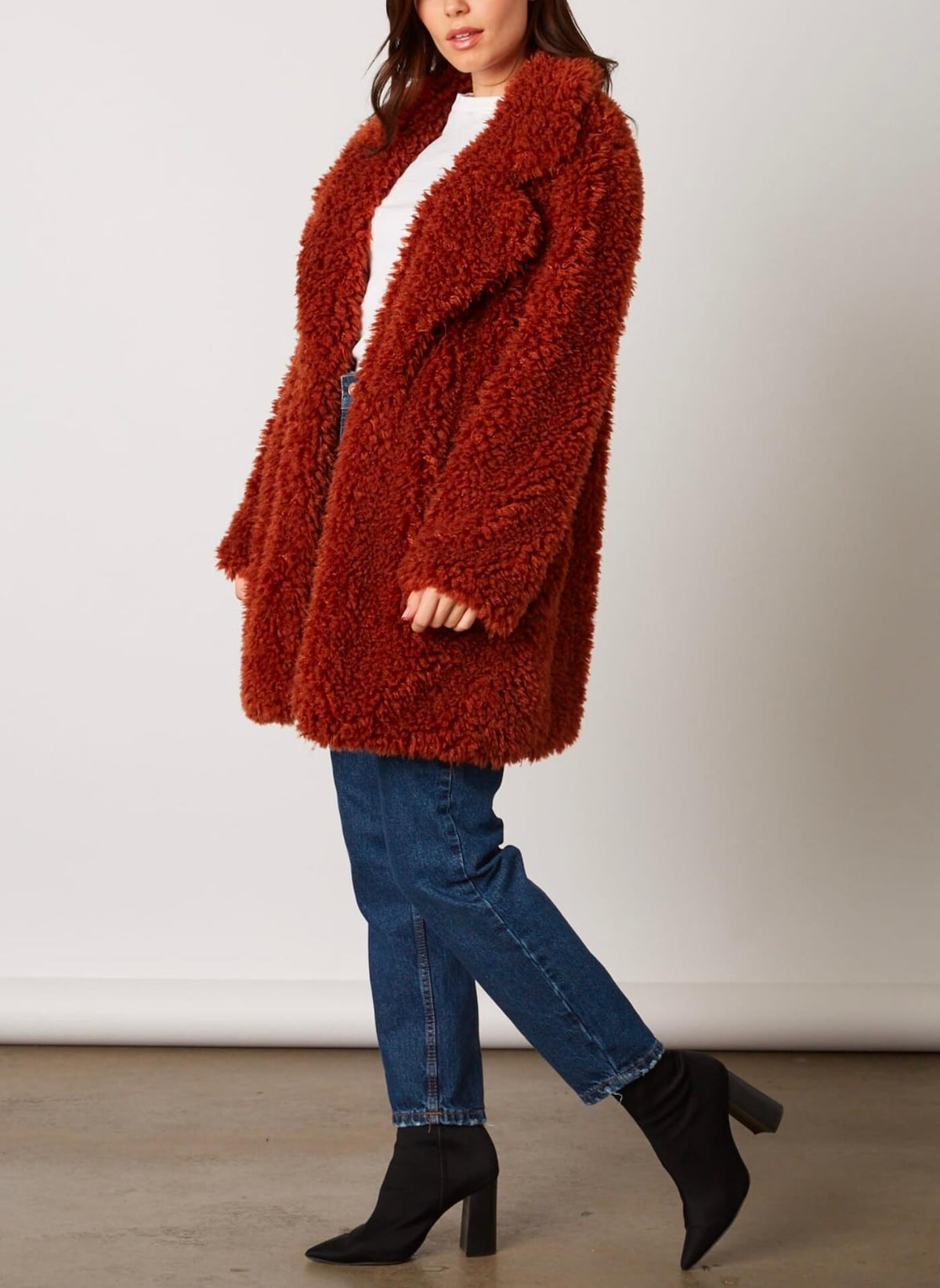 Cotton Candy LA Open Collar Shaggy Faux Fur Jacket in Copper Shop Hearts