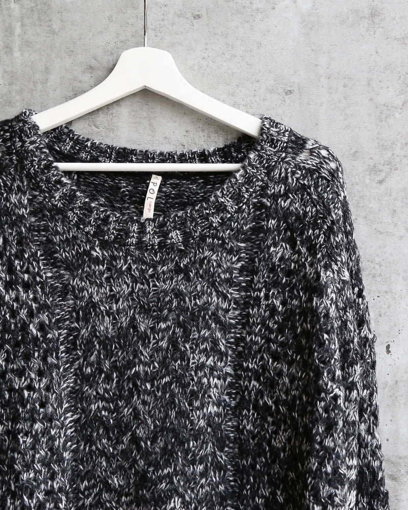 Open Knit Sweater with Lace Hem in Marle Charcoal