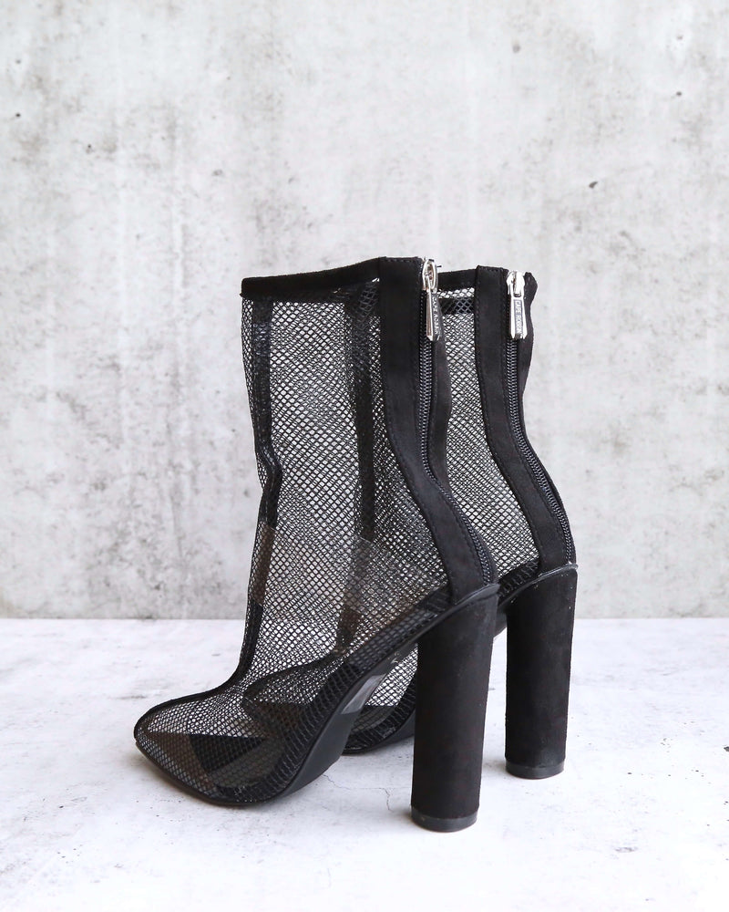 Cape Robbin - Other Woman Pointed Toe Mesh Heel Bootie in Black