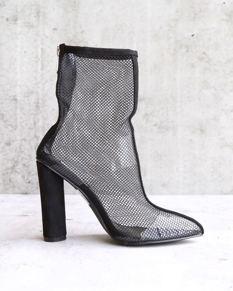 Cape Robbin - Other Woman Pointed Toe Mesh Heel Bootie in Black
