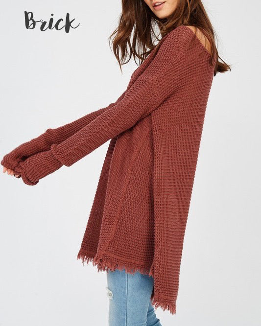 Oversized Thermal Sweater with Cold Shoulder in More Colors