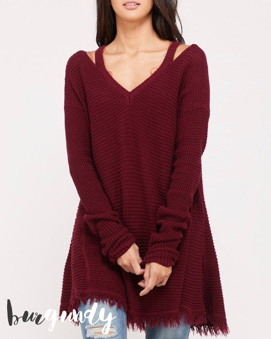 Oversized Thermal Sweater with Cold Shoulder in More Colors