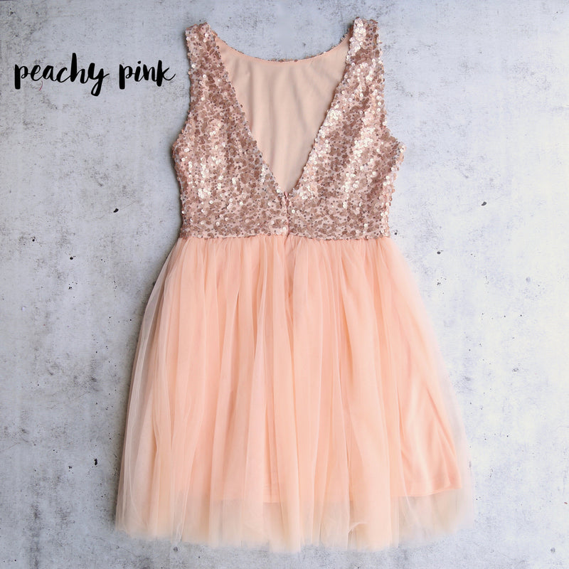 Sugar Plum Dazzling Sequin Darling Party Dress in Rose Pink/Peachy Pink