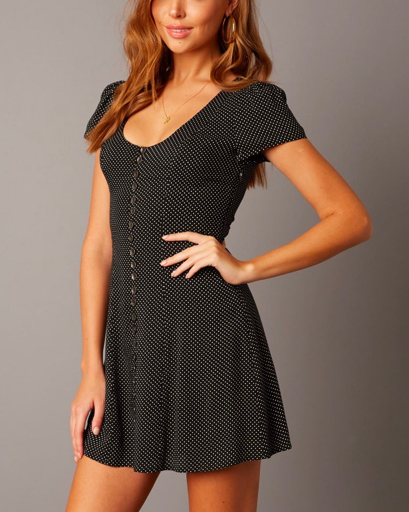 Cotton Candy LA - The Only One Polka Dot Princess Seam Button Down Dress in Black