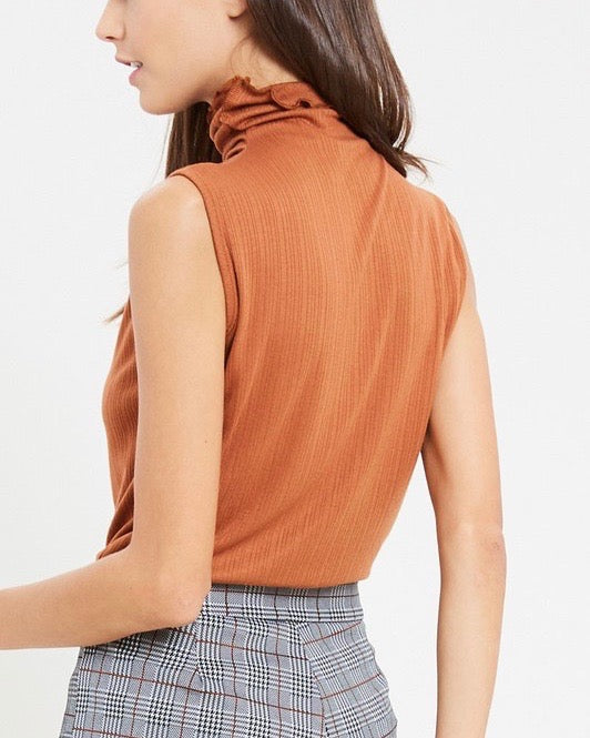 Sleeveless Ribbed Turtleneck Knit Top in Gucci Tan